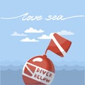 Diving buoy on card with text Ã¢â¬Ålove seaÃ¢â¬Â. Quote diver below. Royalty Free Stock Photo